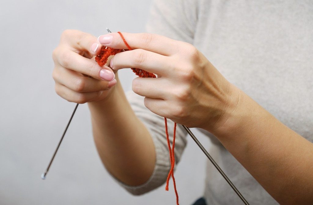 knitting, knitting needles, human